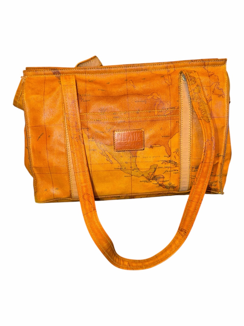 Vintage Alviero Martini 1A Classe Geo Map Print Leather Trim Tote Bag
